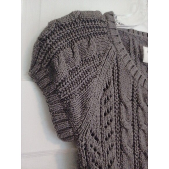 LOGG gray cable knit cardigan sweater womens S short sl. grunge 90s indie boho - Picture 4 of 8